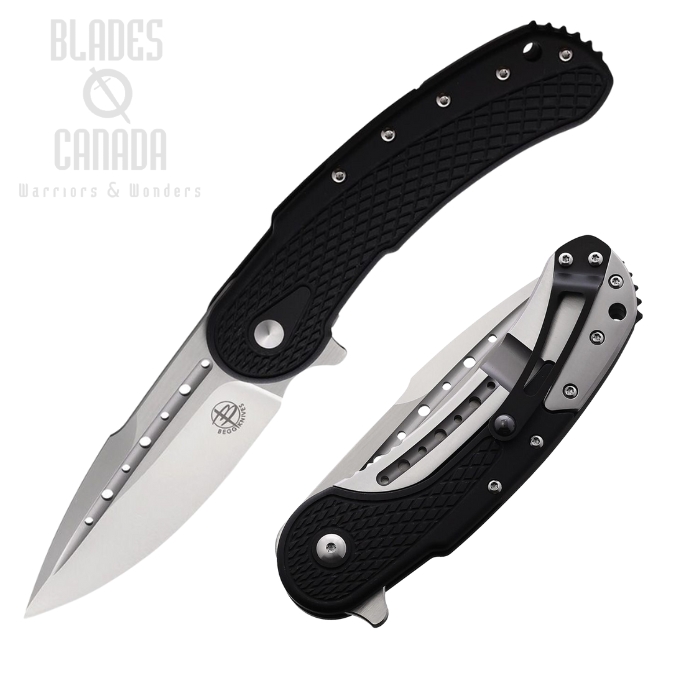 Begg Knives Bodega Flipper Framelock Knife, D2 Satin, G10 Black Checkered, BG010
